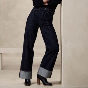 Banana Republic Wide Leg Pintuck Cuffed Jeans Size 29P NWT